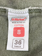 St Michael Vintage Denim Vest Sage Green Snap Front Collared UK 8 100% Cotton