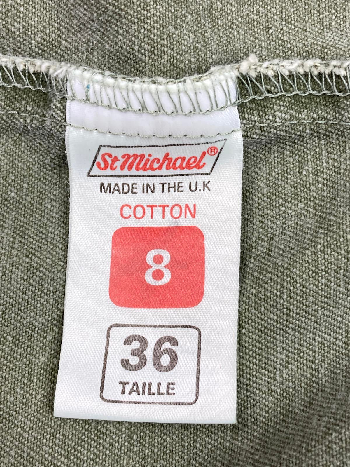 St Michael Vintage Denim Vest Sage Green Snap Front Collared UK 8 100% Cotton