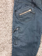 Vntg Jolt Y2K Cargo Pants Black Rhinestone Bling Bolt Drawstring Hem Size 29x28