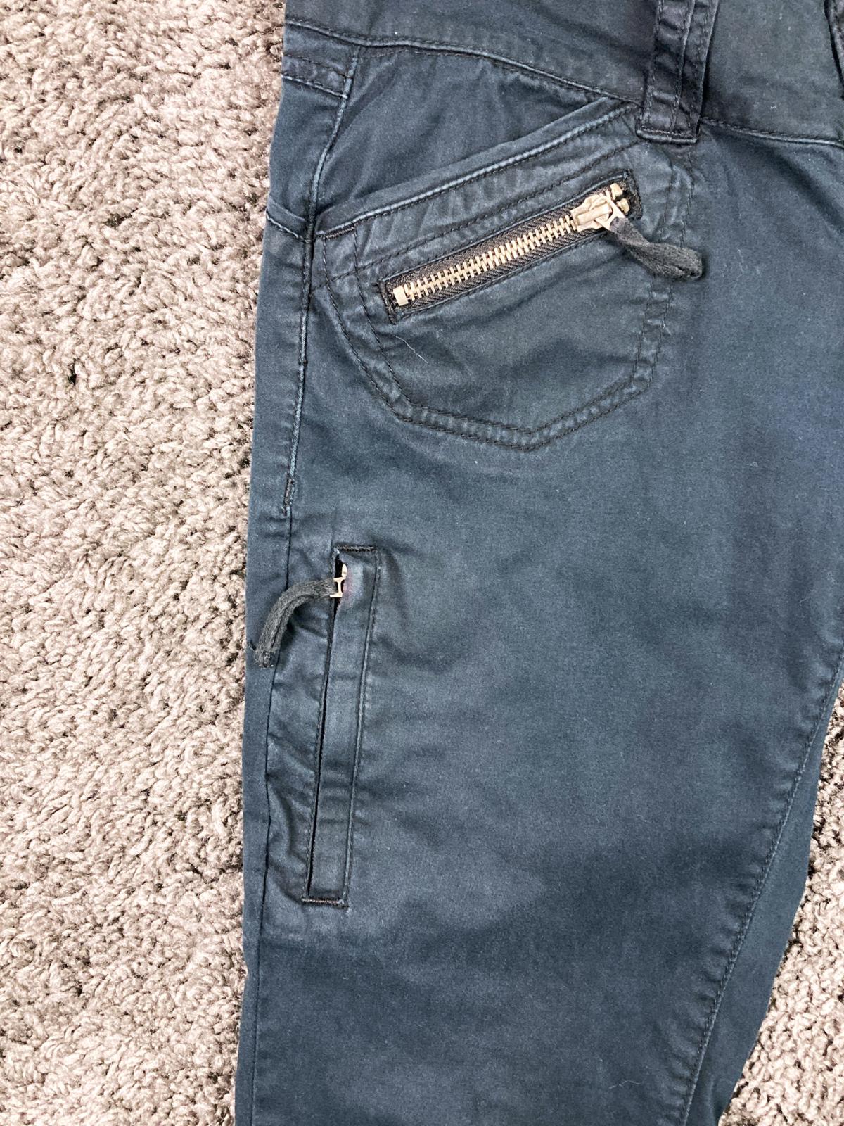 Vntg Jolt Y2K Cargo Pants Black Rhinestone Bling Bolt Drawstring Hem Size 29x28