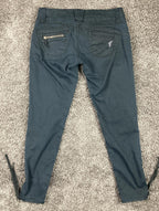 Vntg Jolt Y2K Cargo Pants Black Rhinestone Bling Bolt Drawstring Hem Size 29x28