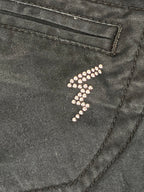 Vntg Jolt Y2K Cargo Pants Black Rhinestone Bling Bolt Drawstring Hem Size 29x28