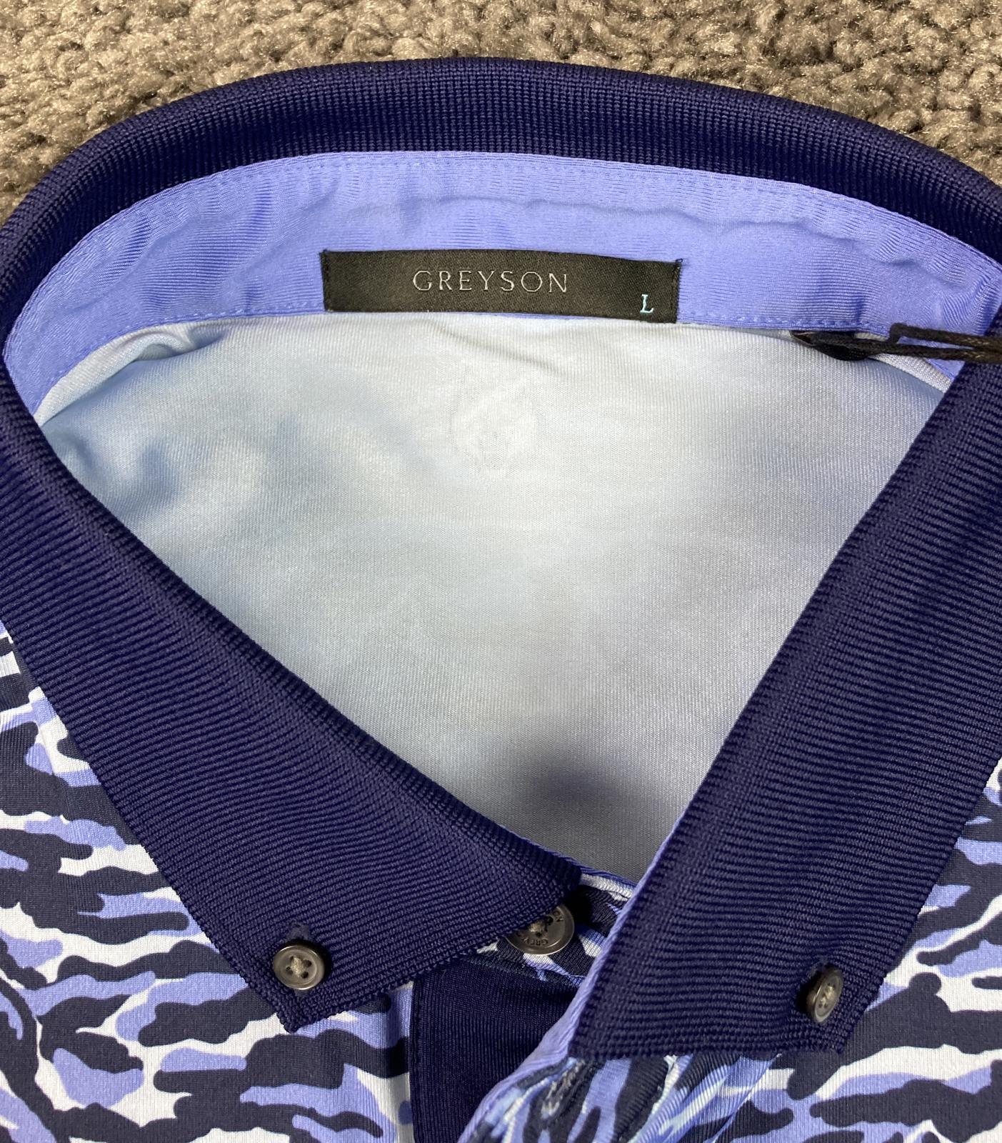 Greyson Polo Shirt La Costa Logo Mens Size L Wolf Blue Camo NWT