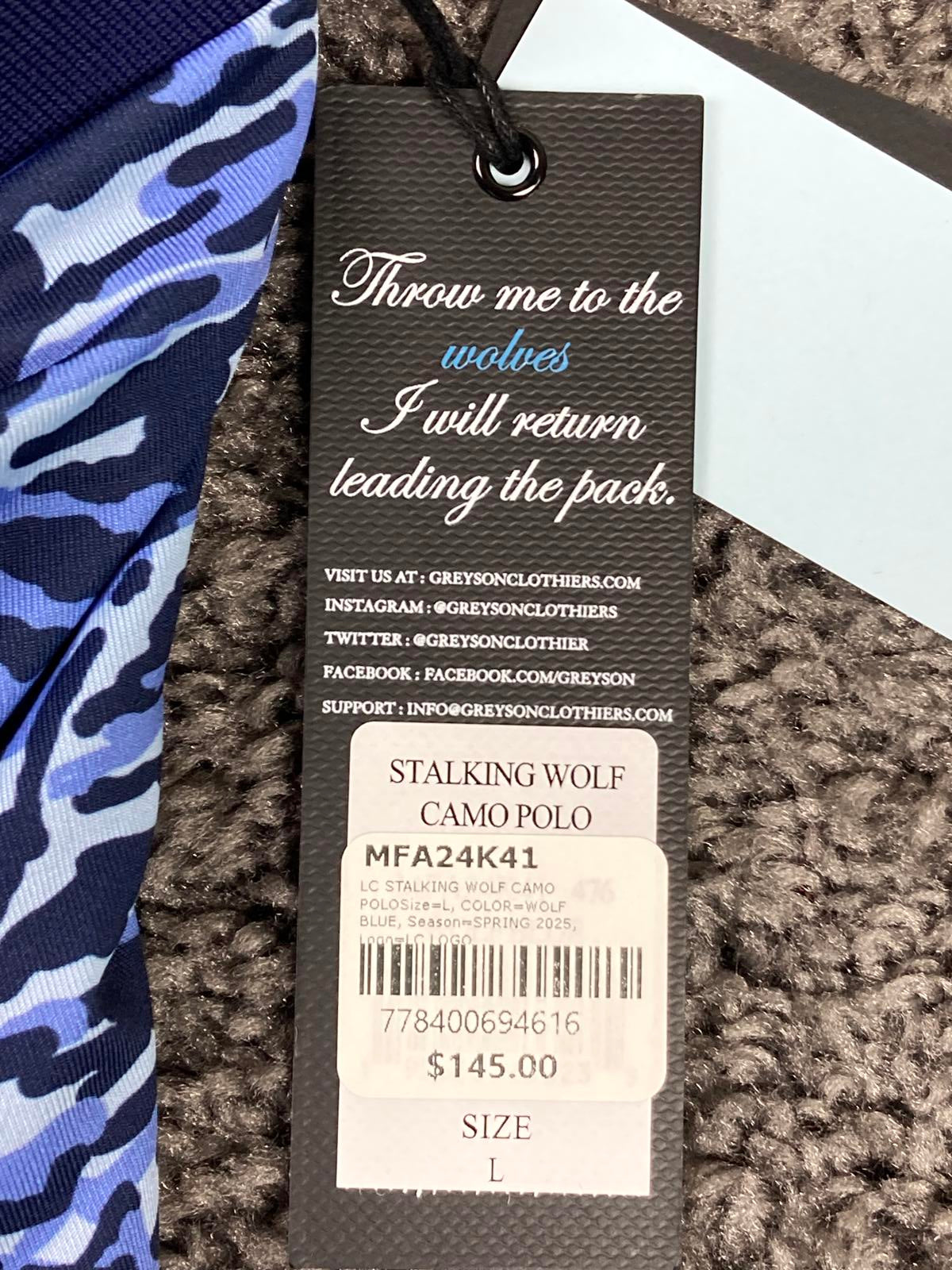 Greyson Polo Shirt La Costa Logo Mens Size L Wolf Blue Camo NWT