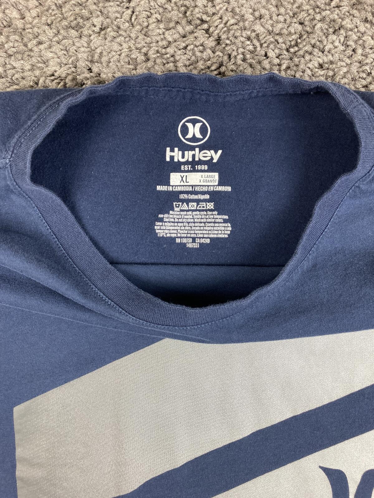 Hurley T Shirt Mens Blue Icon Slash Tee Short Sleeve Skate Surf Crew Neck Sz XL