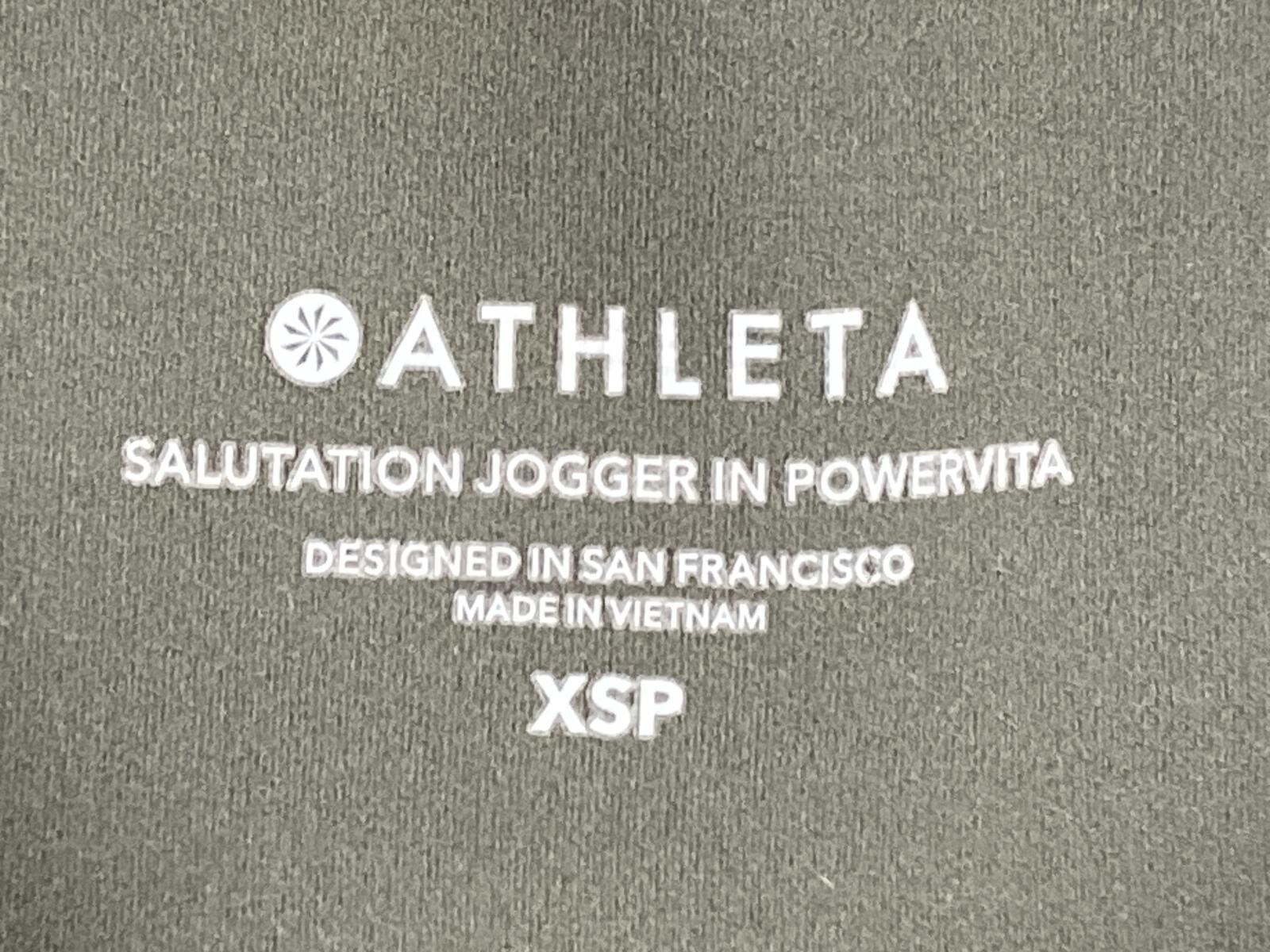 Athleta Salutation Jogger Powervita Pants Green Gym Yoga XSP XS Petite