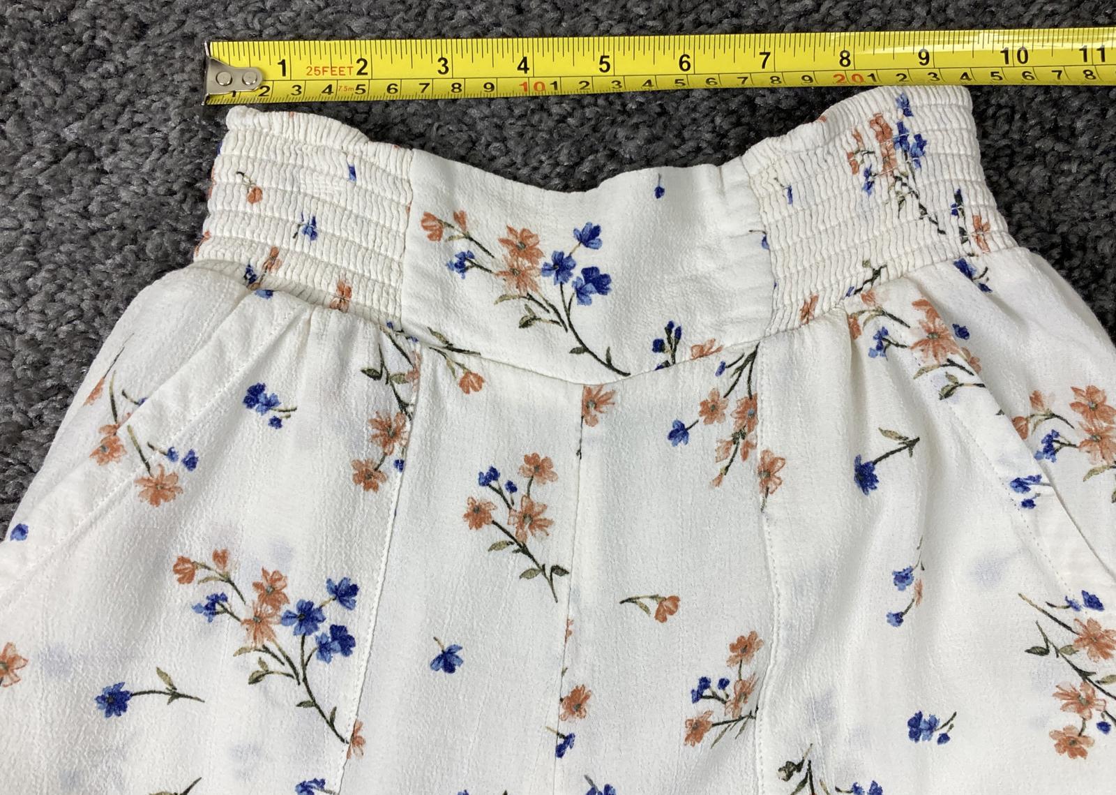 American Eagle Palazzo Pants Pull Up Ivory Floral Elastic Waist Womens Sz XS