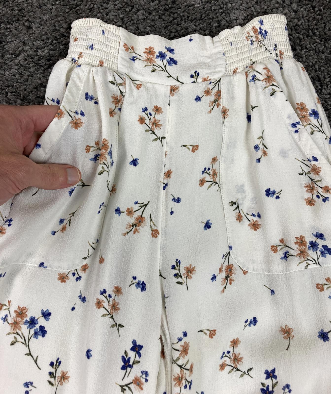 American Eagle Palazzo Pants Pull Up Ivory Floral Elastic Waist Womens Sz XS