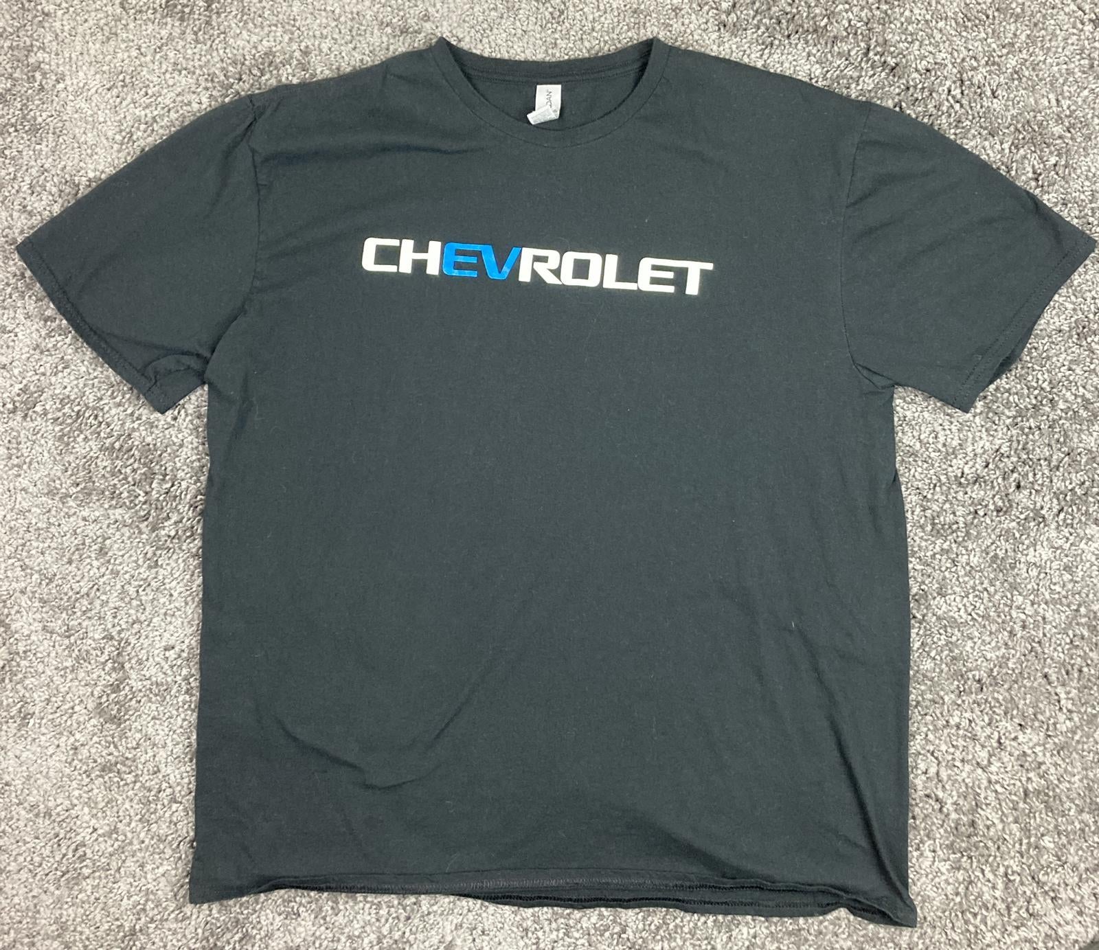 Gildan Chevrolet EV Logo T-Shirt Men’s Sz XL Black Blue White Graphic SoftStyle
