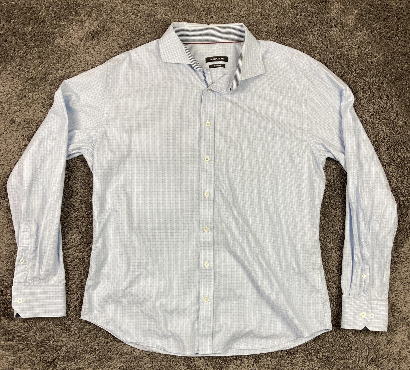 Bugatchi Dress Shirt Shaped Fit Mens Light Blue Size XL