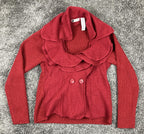 Carole Little Sweater Red Wool Blend Ruffle Collar Womens Size M