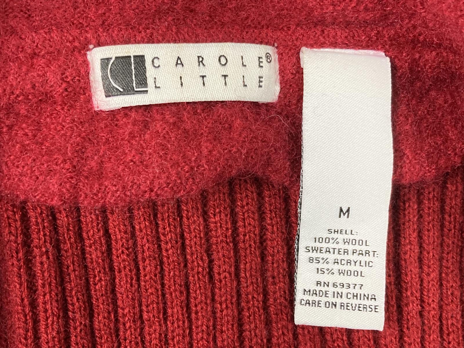 Carole Little Sweater Red Wool Blend Ruffle Collar Womens Size M