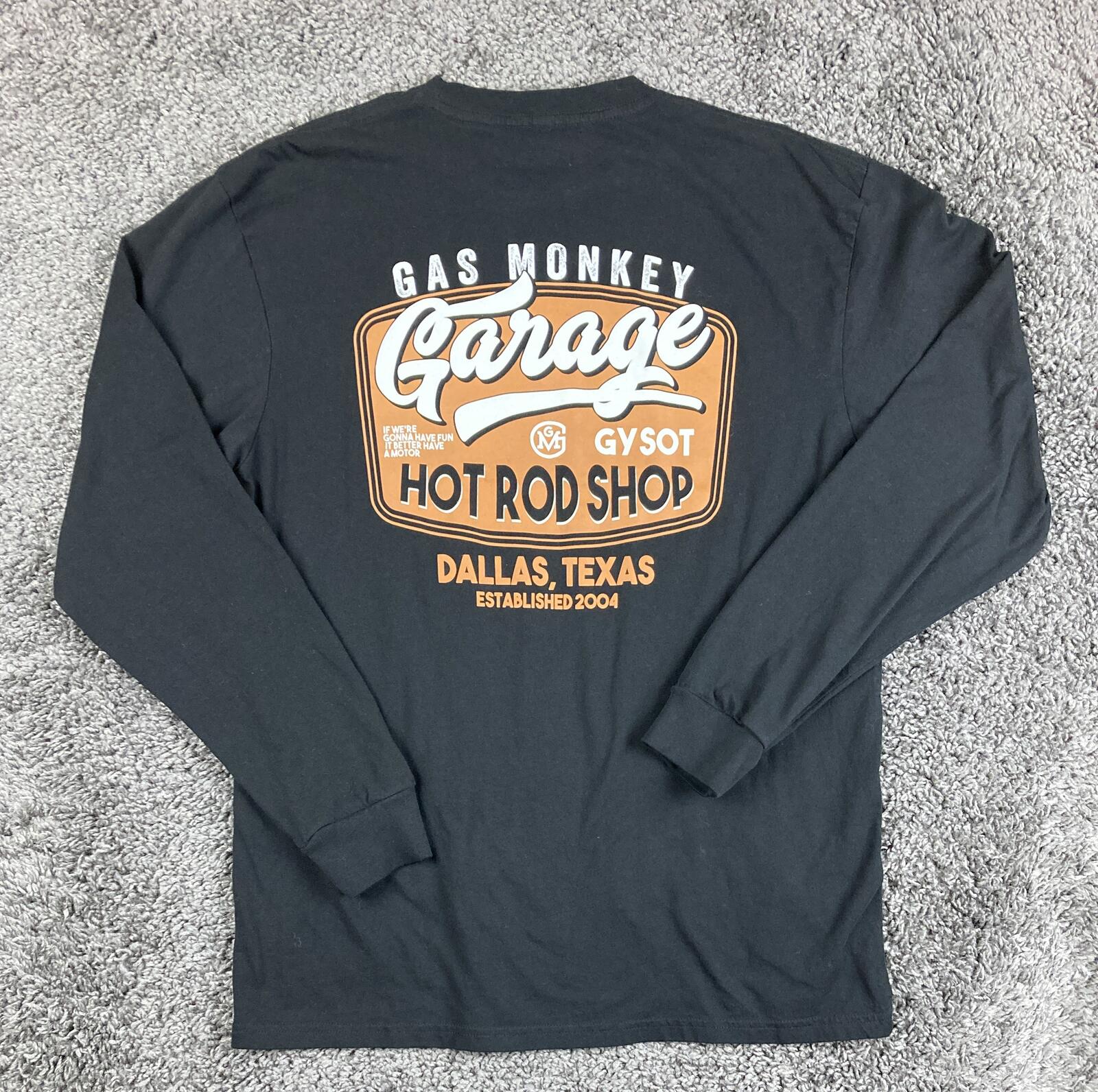 Gas Monkey Garage T-Shirt Mens Black Long Sleeve Hot Rod Shop Graphic Dallas L