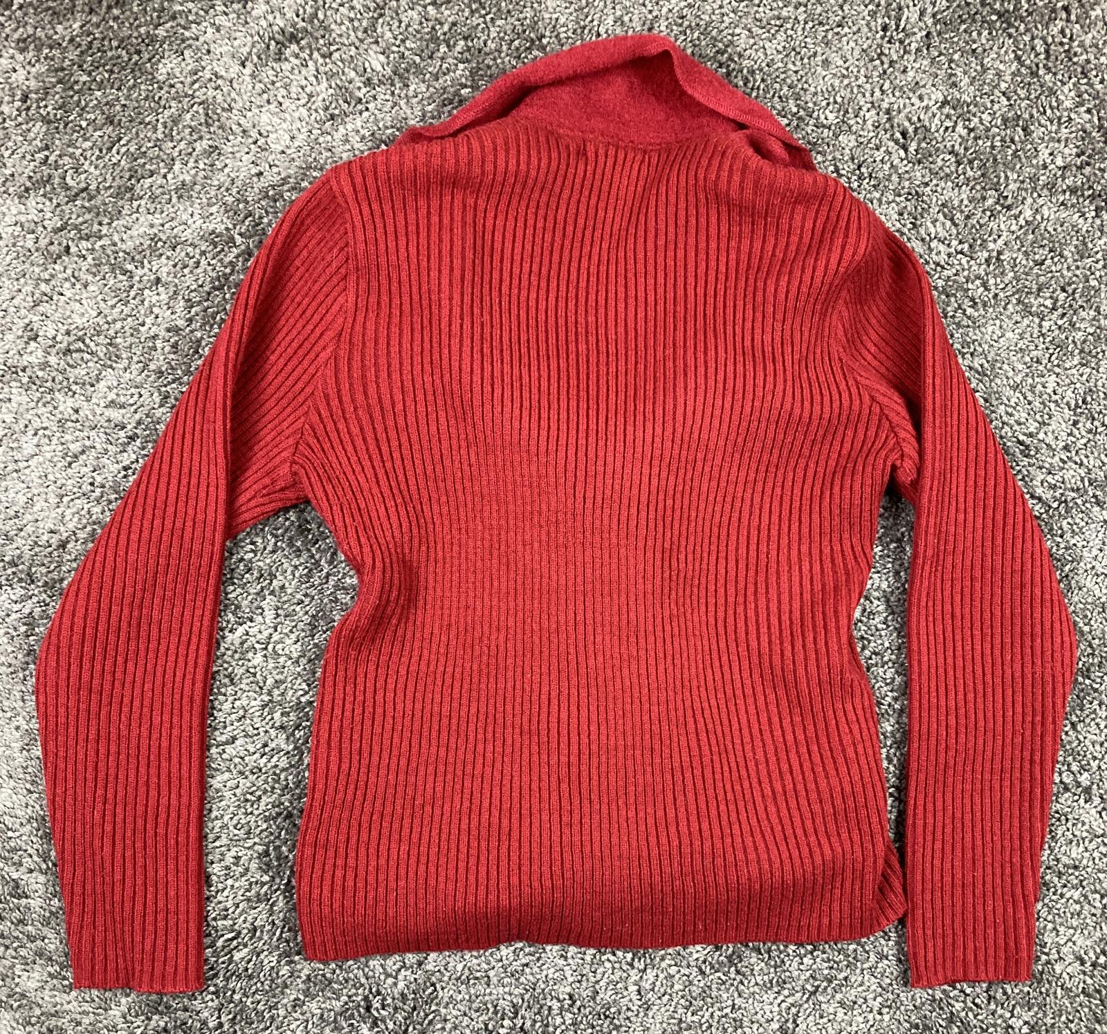 Carole Little Sweater Red Wool Blend Ruffle Collar Womens Size M