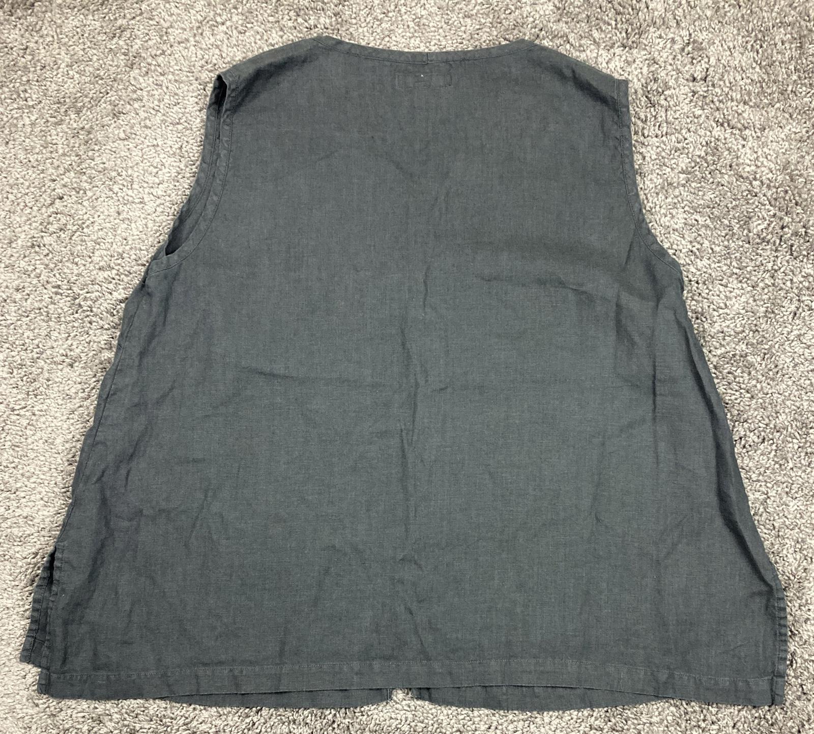 Flax 100% Linen Tunic V-neck Womens Black Sleeveless Top Size 1G (XL)