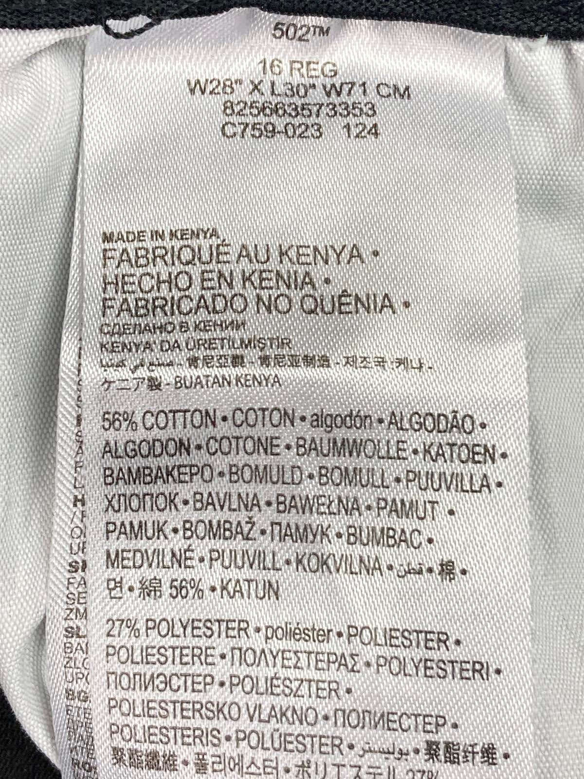 Levi's 502 Straight Fit Jeans Black Denim Stretch Dark Wash Youth Sz 16 (28x30)