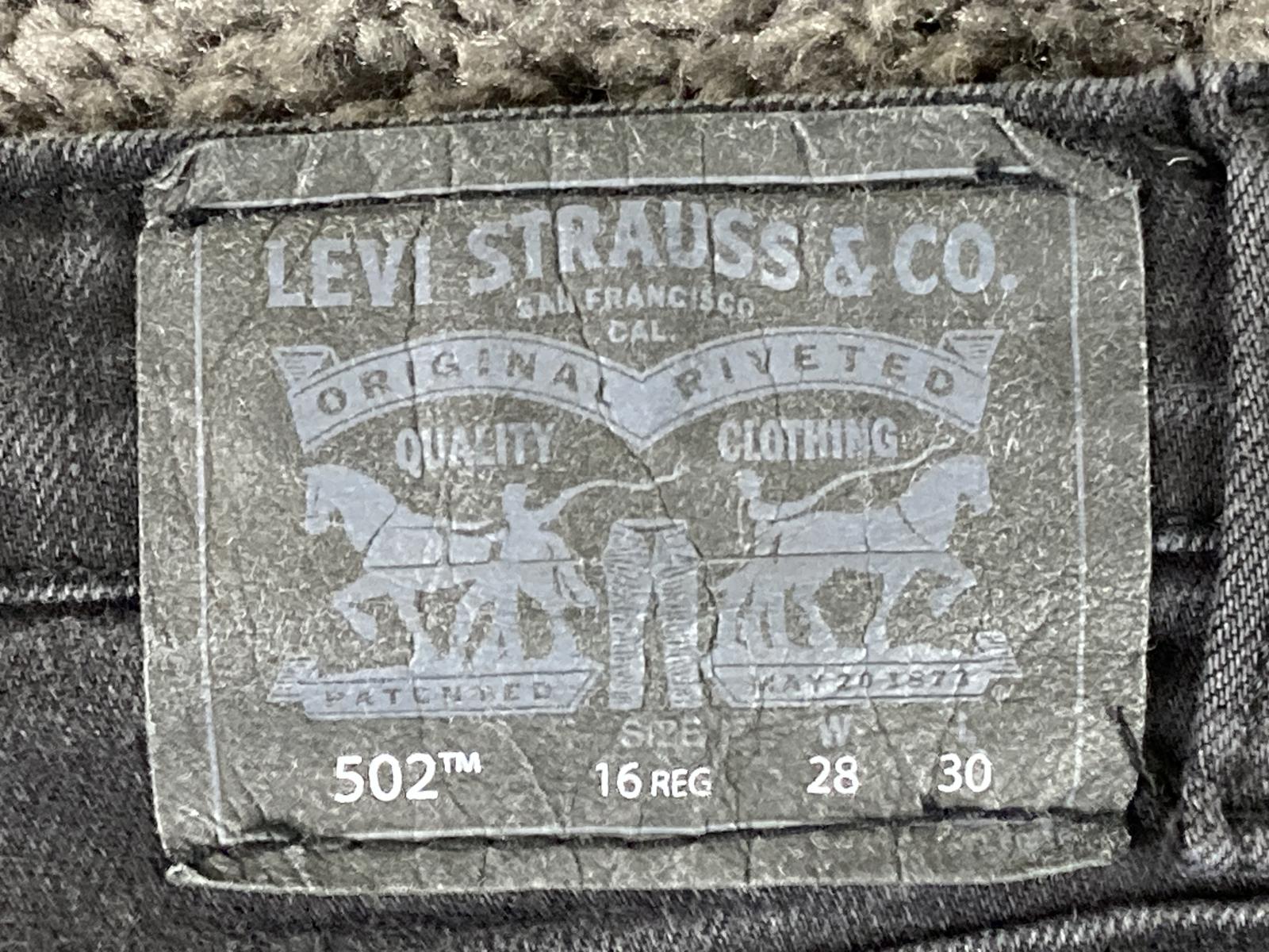 Levi's 502 Straight Fit Jeans Black Denim Stretch Dark Wash Youth Sz 16 (28x30)