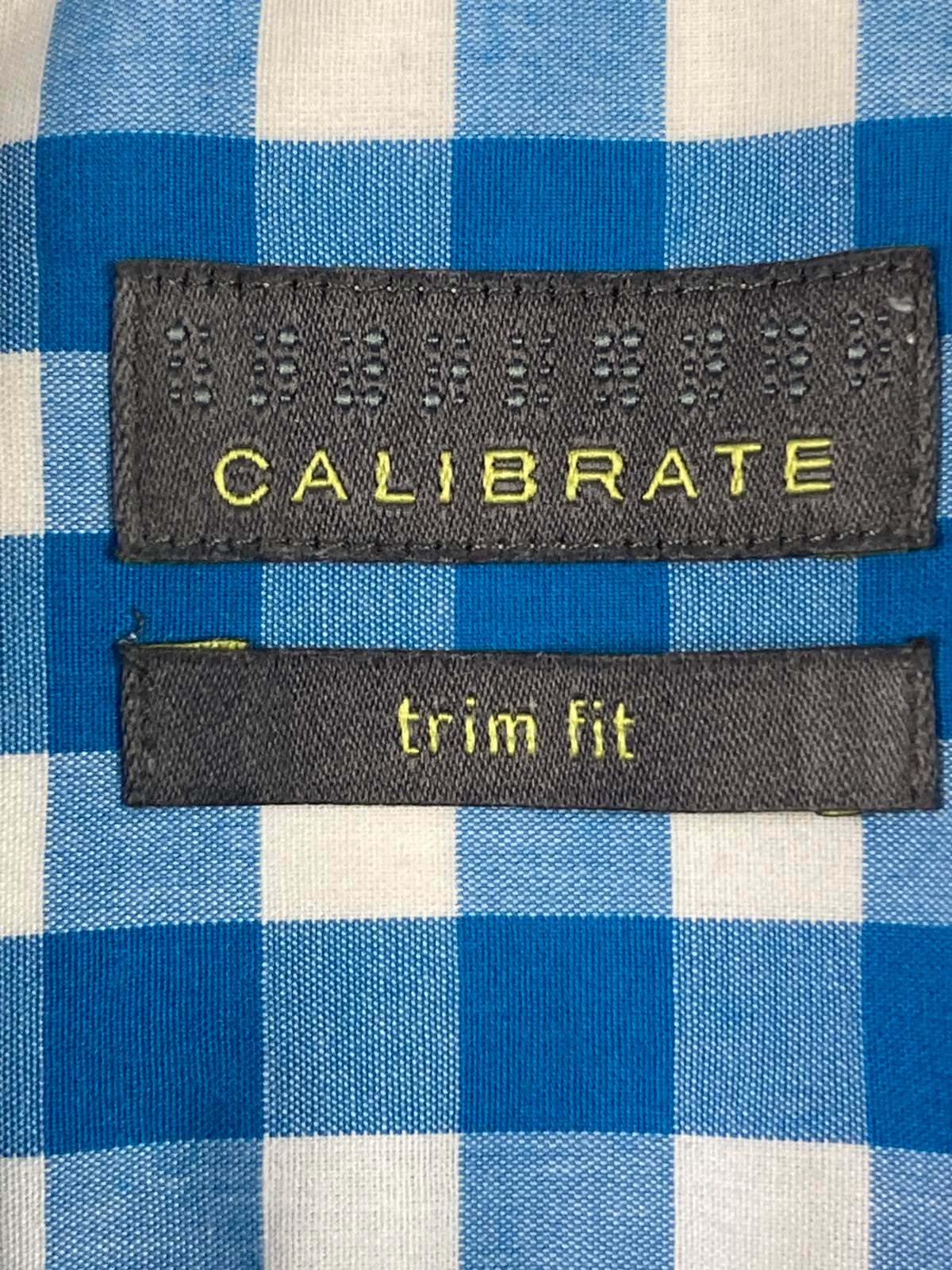 Calibrate Trim Fit Button Down Shirt Blue White Gingham Stretch Men's Size L