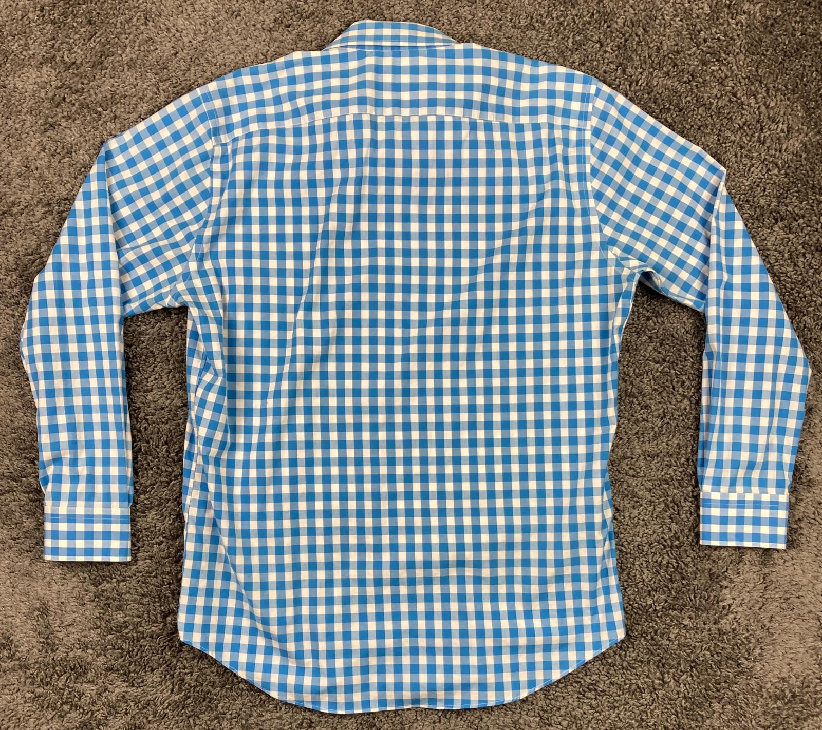 Calibrate Trim Fit Button Down Shirt Blue White Gingham Stretch Men's Size L
