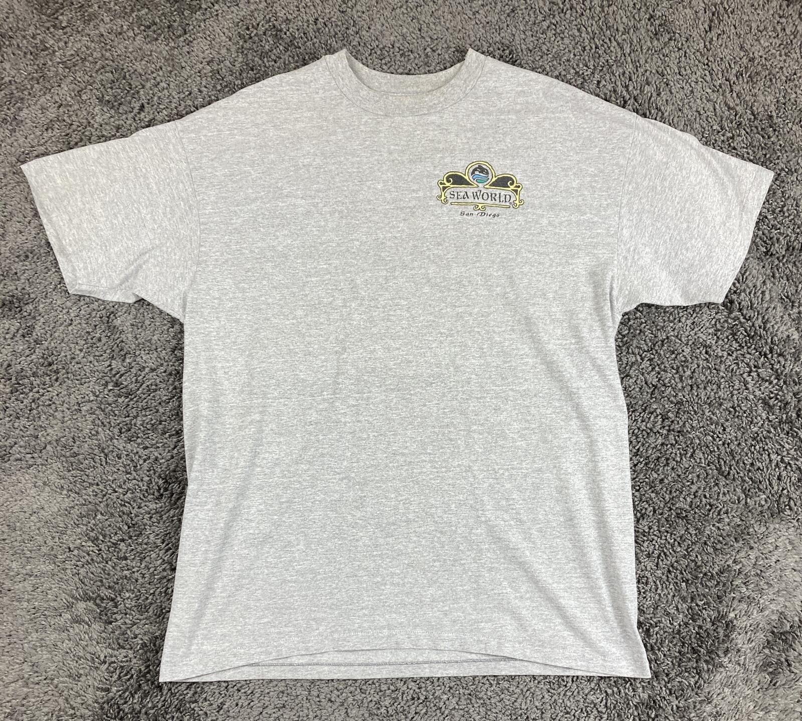 Vintage SeaWorld San Diego Shamu T Shirt Gray 90s Orca Whale Anvil USA Made XL
