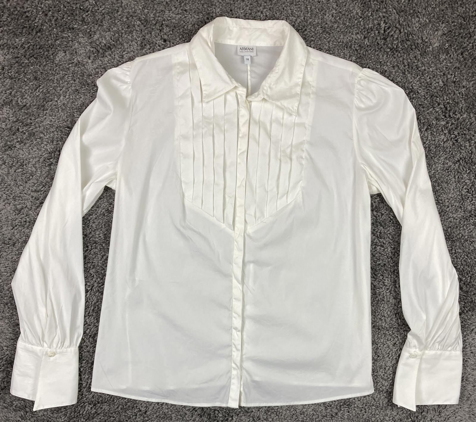 Armani Collezioni Dress Shirt White Pleated Front Women’s Size 16