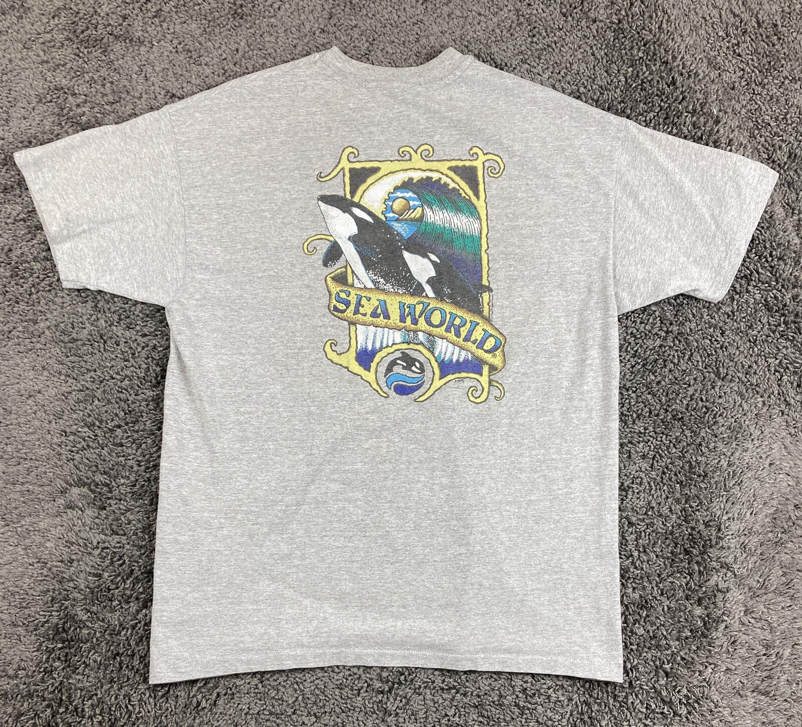 Vintage SeaWorld San Diego Shamu T Shirt Gray 90s Orca Whale Anvil USA Made XL