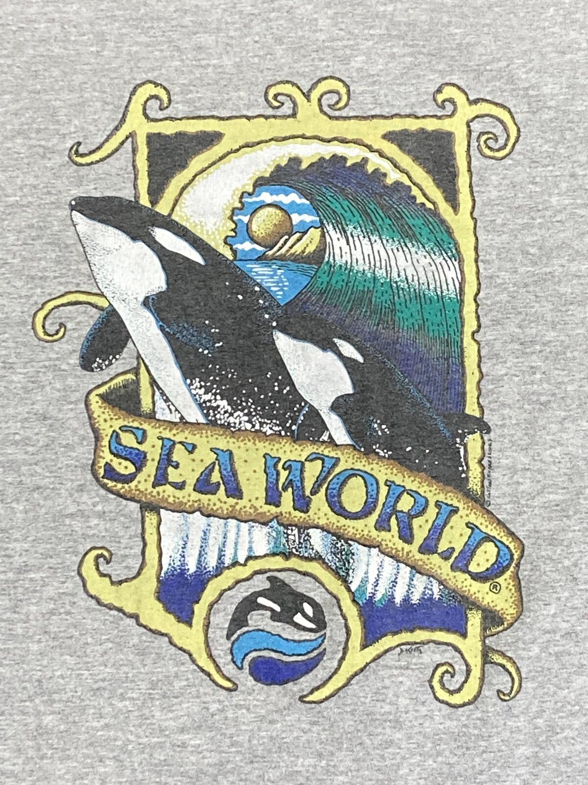 Vintage SeaWorld San Diego Shamu T Shirt Gray 90s Orca Whale Anvil USA Made XL