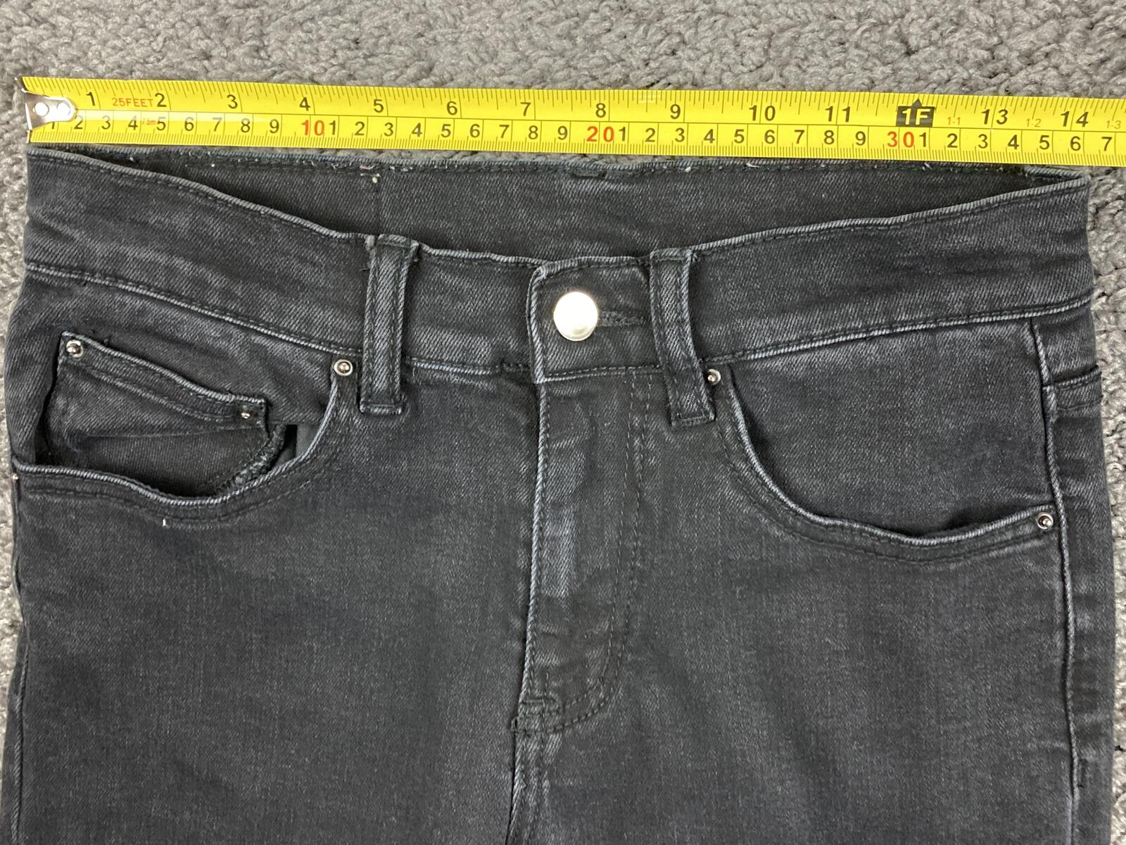 MNML Men Black Distressed Skinny Jeans Raw Hem Stretch Denim Size 28