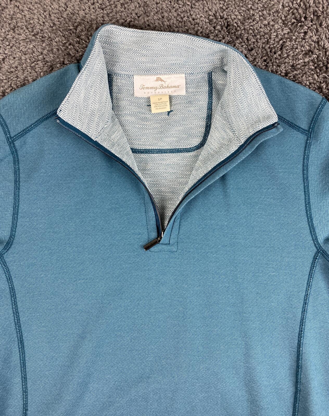 Tommy Bahama Reversible Quarter Zip Pullover Sweatshirt Blue Mens Mint Sz Small