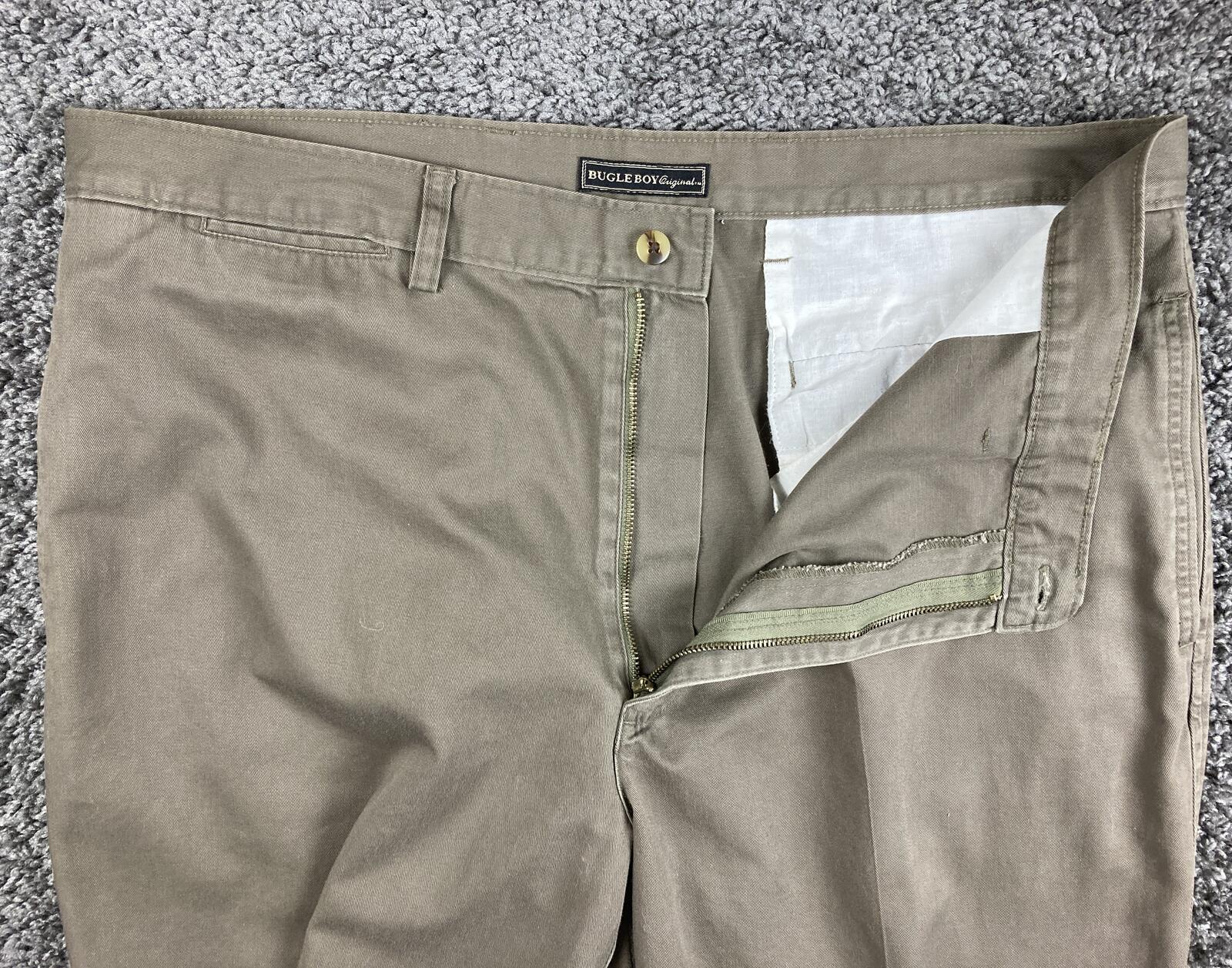 Vintage Bugle Boy Khakis Pants Mens Comfort Fit Tan 100% Pleated Chino Sz 40x32