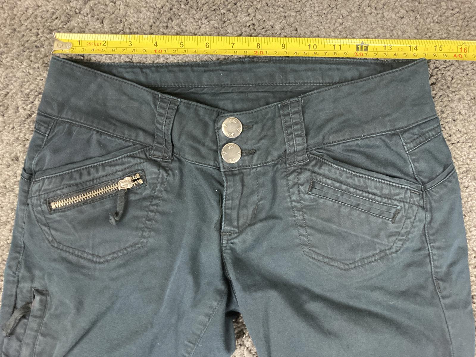 Vntg Jolt Y2K Cargo Pants Black Rhinestone Bling Bolt Drawstring Hem Size 29x28