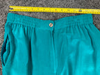 Papell Too Silk Pants Wide Leg Women’s Teal Elastic Waist Size 12