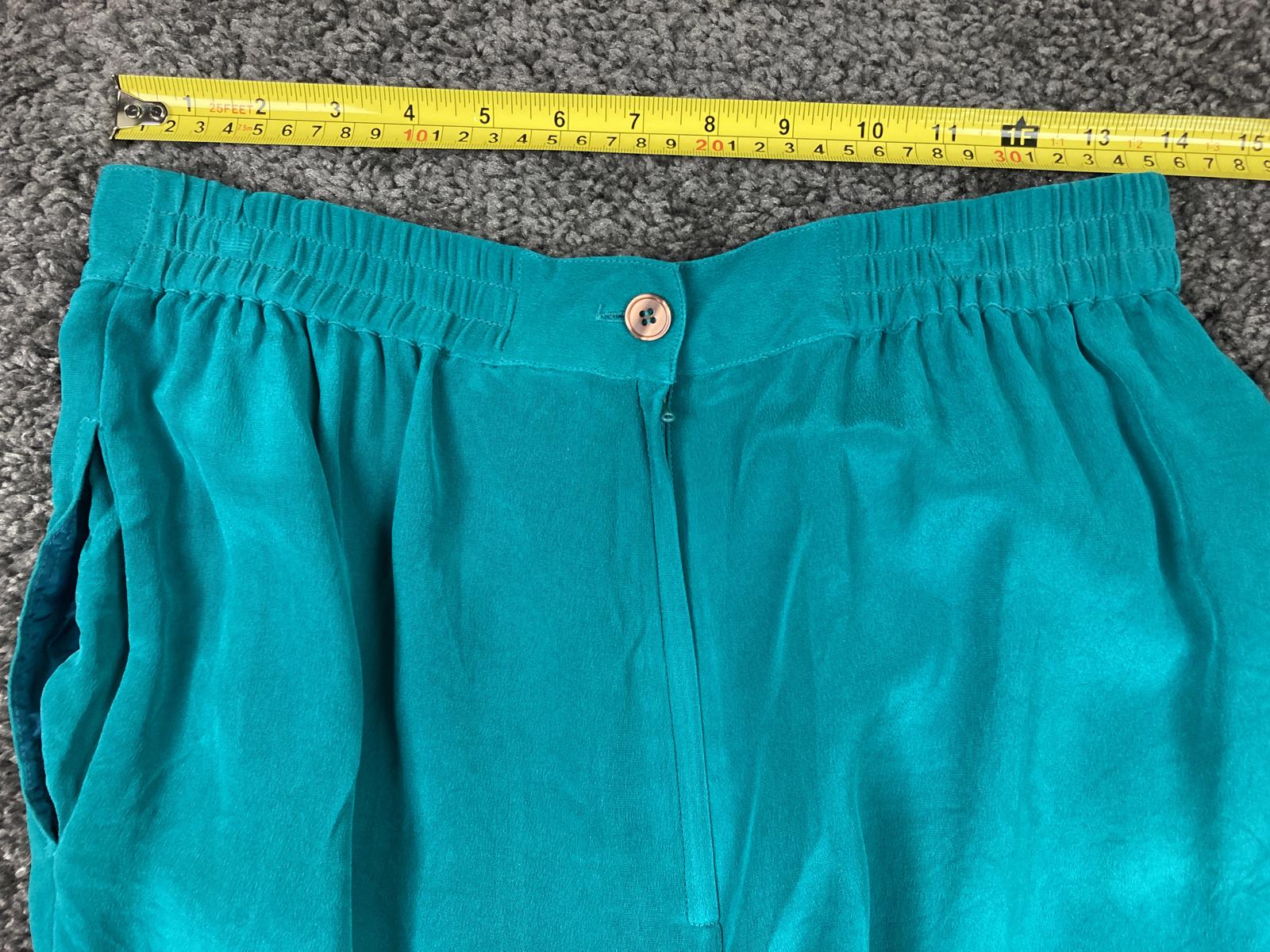 Papell Too Silk Pants Wide Leg Women’s Teal Elastic Waist Size 12