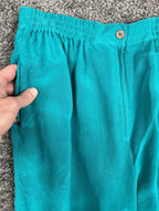 Papell Too Silk Pants Wide Leg Women’s Teal Elastic Waist Size 12