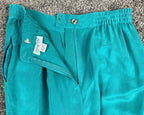 Papell Too Silk Pants Wide Leg Women’s Teal Elastic Waist Size 12