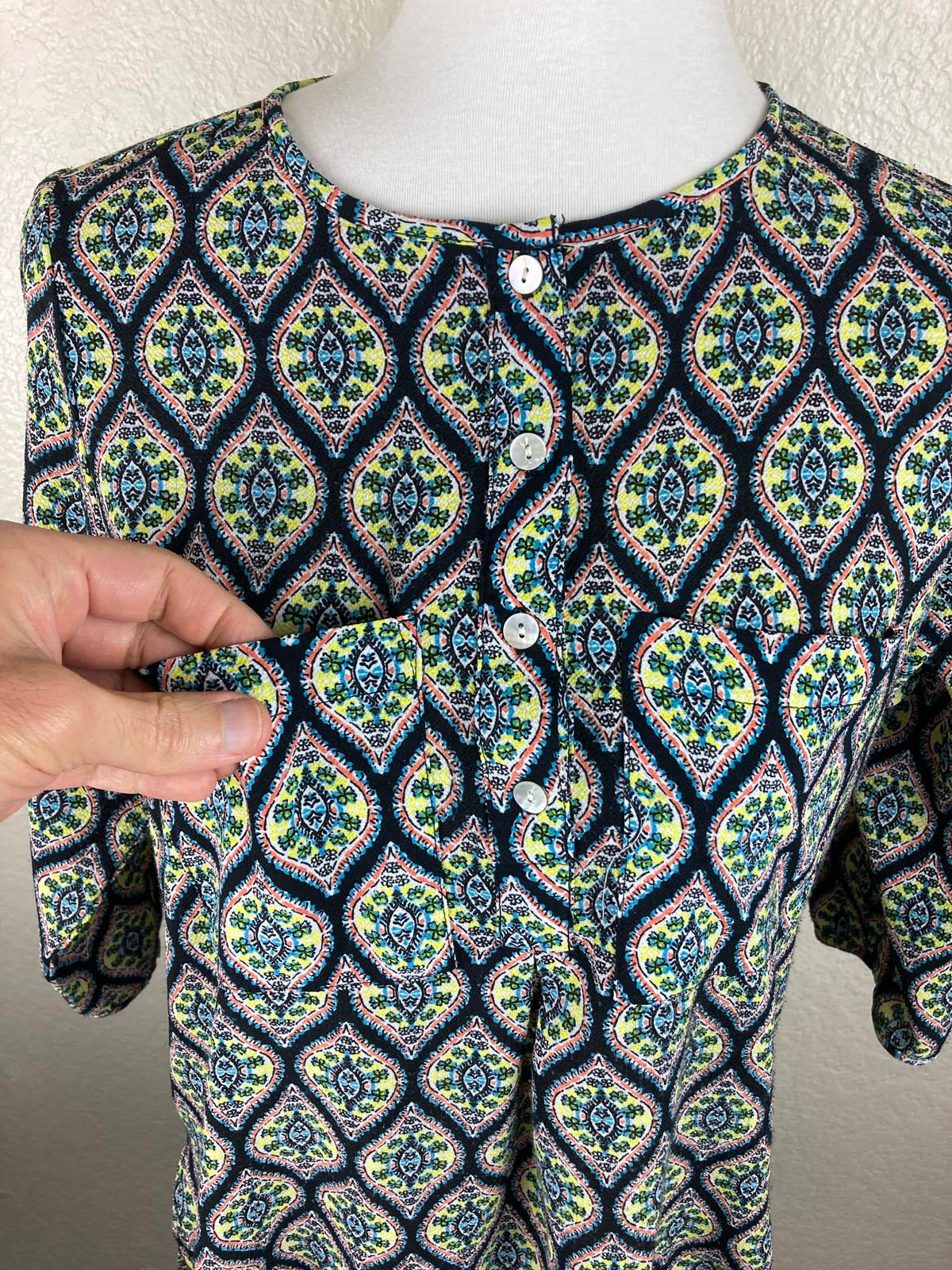 Fig & Flower Anthropologie Kendra Tunic Top Women’s Small Boho Geometric Print