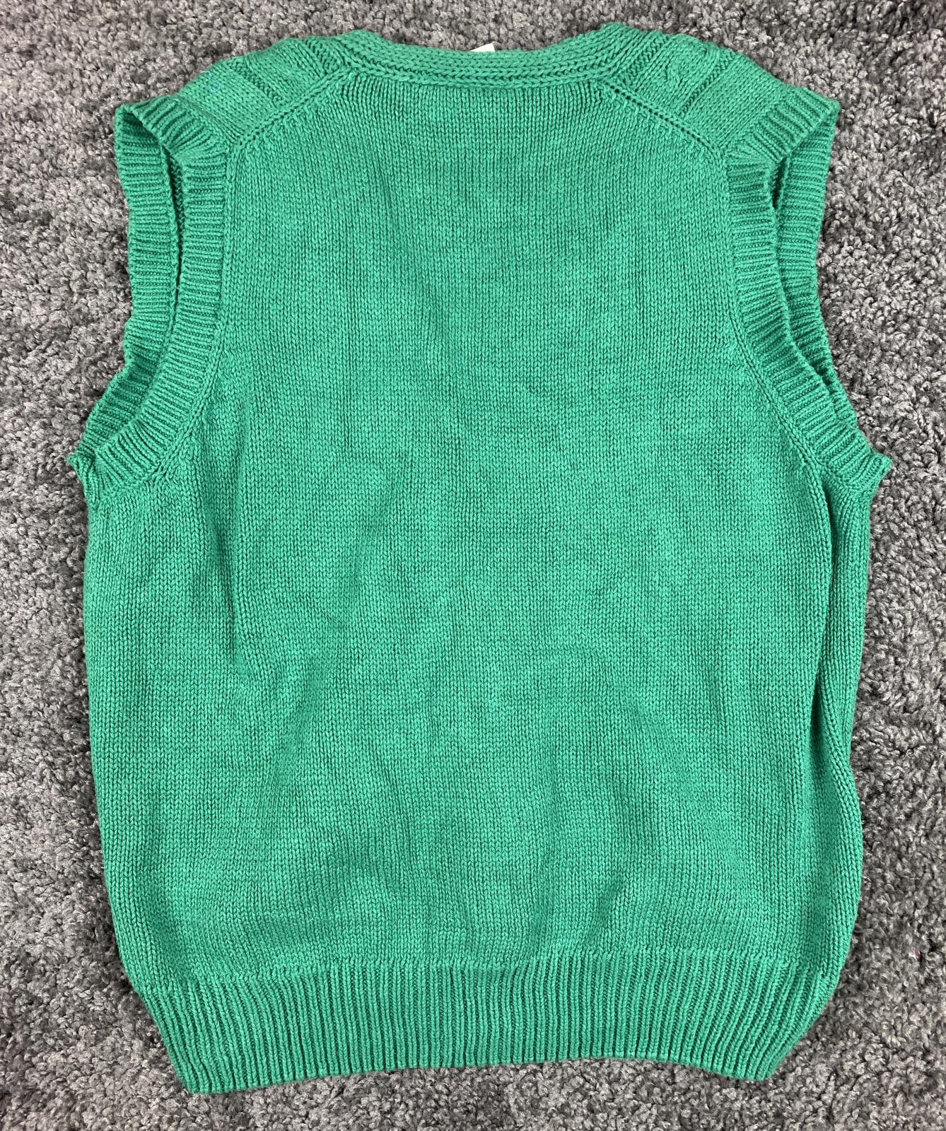 Vintage J.G. Hook 100% Cotton Cable Knit Button Sweater Vest Green Sz Large