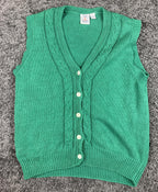 Vintage J.G. Hook 100% Cotton Cable Knit Button Sweater Vest Green Sz Large