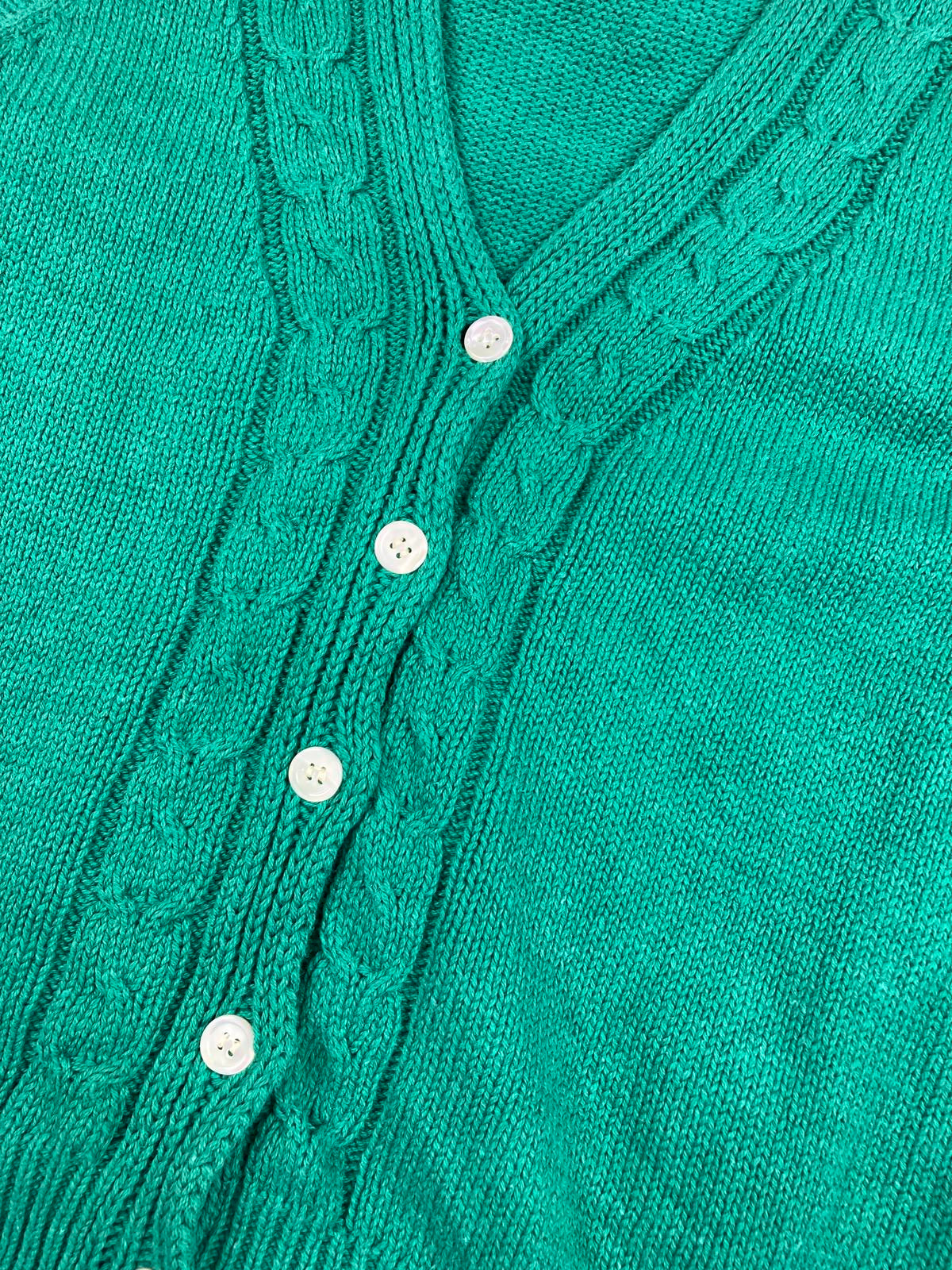 Vintage J.G. Hook 100% Cotton Cable Knit Button Sweater Vest Green Sz Large
