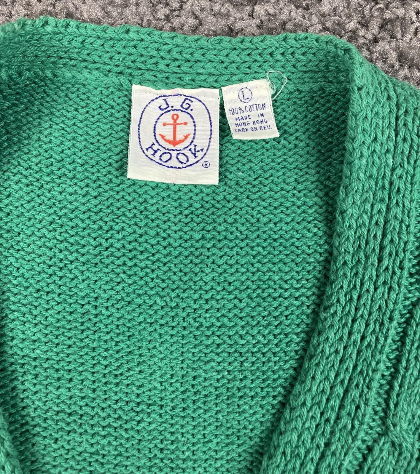 Vintage J.G. Hook 100% Cotton Cable Knit Button Sweater Vest Green Sz Large