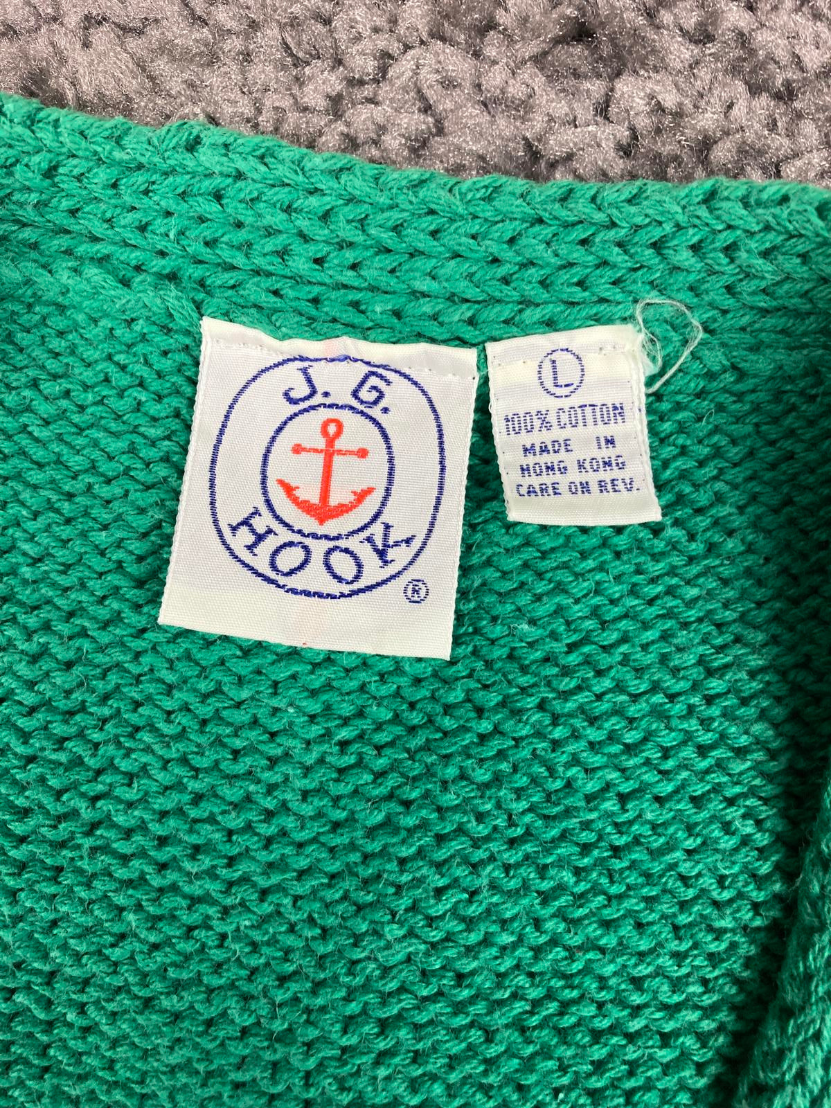Vintage J.G. Hook 100% Cotton Cable Knit Button Sweater Vest Green Sz Large