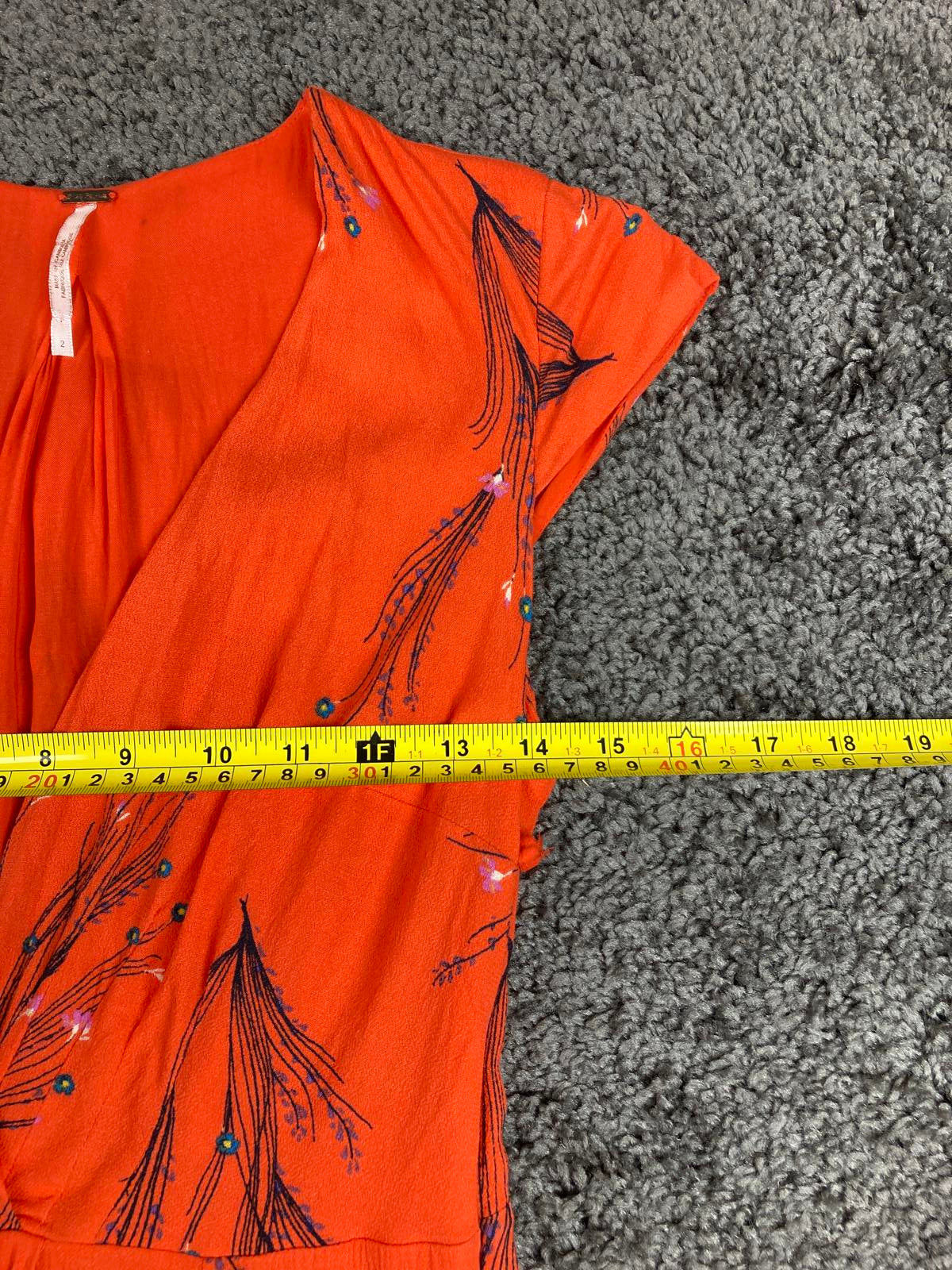 Free People Dress Bright Orange Floral Cap Sleeve Knee Length  Size 2 Lined