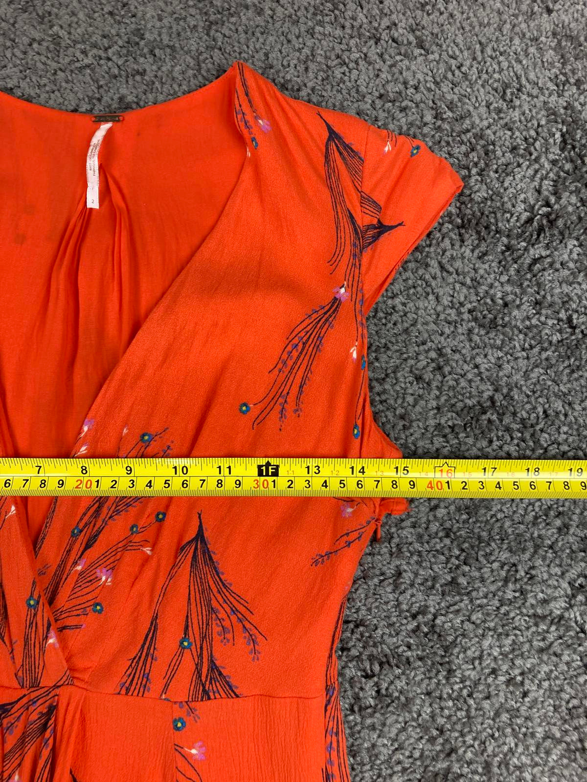 Free People Dress Bright Orange Floral Cap Sleeve Knee Length  Size 2 Lined