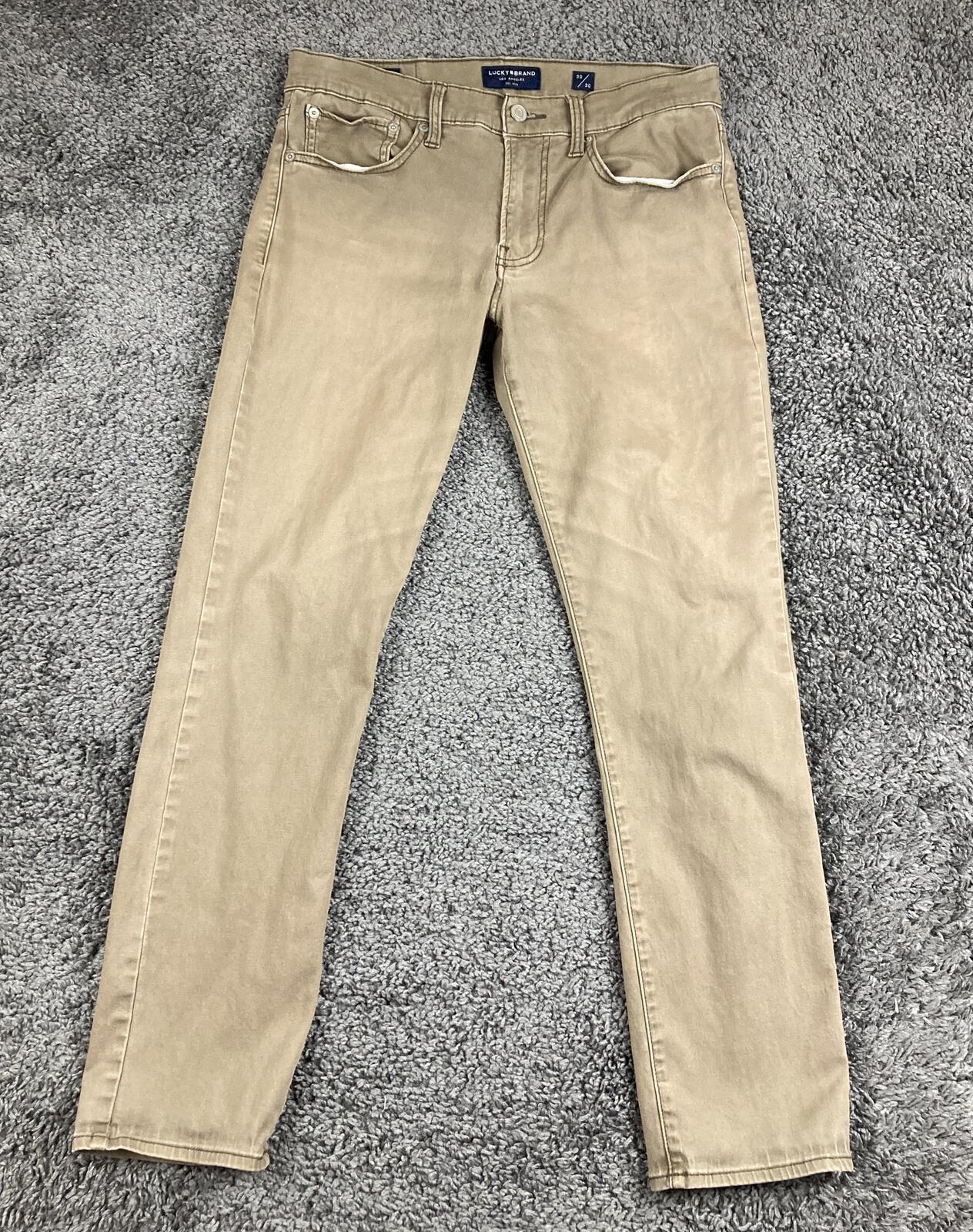 Lucky Brand 121 Slim Straight Pants Mens Khaki Tan Stretch Chino Jeans Sz 30x30
