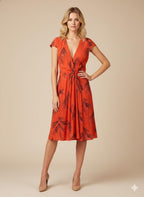 Free People Dress Bright Orange Floral Cap Sleeve Knee Length  Size 2 Lined