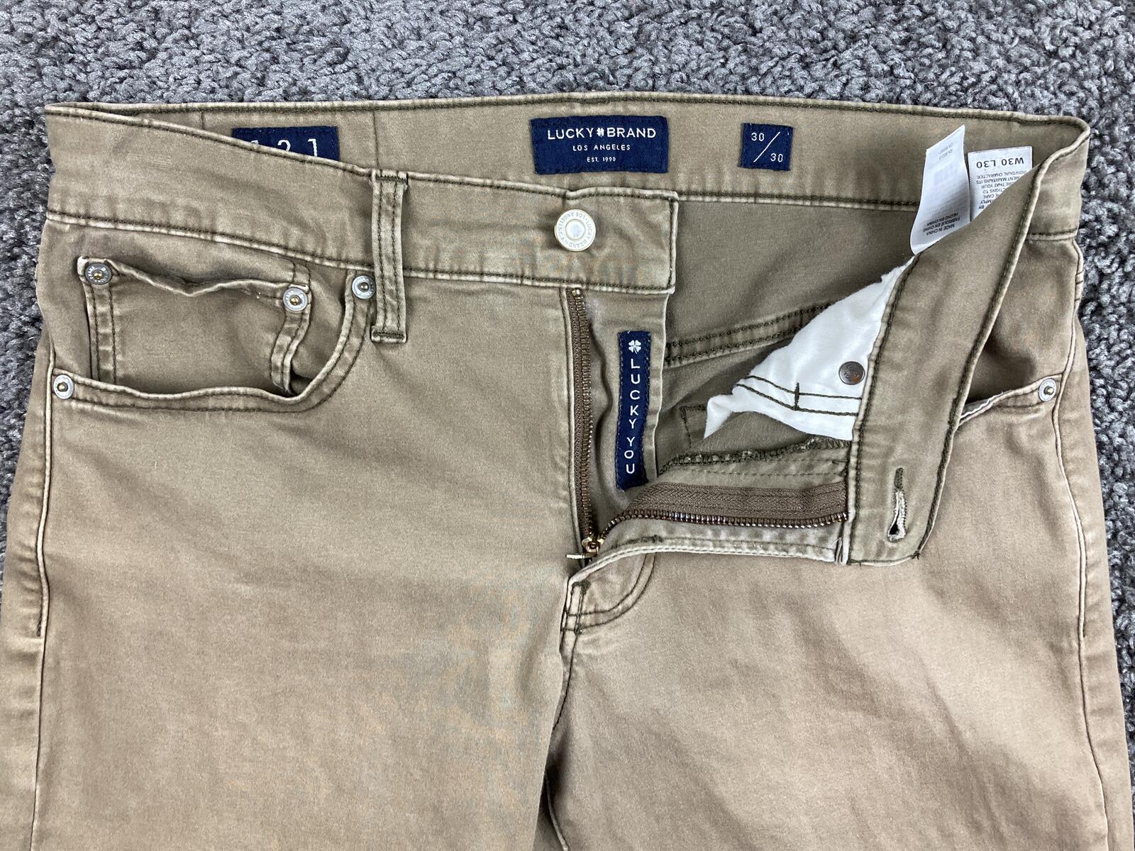 Lucky Brand 121 Slim Straight Pants Mens Khaki Tan Stretch Chino Jeans Sz 30x30