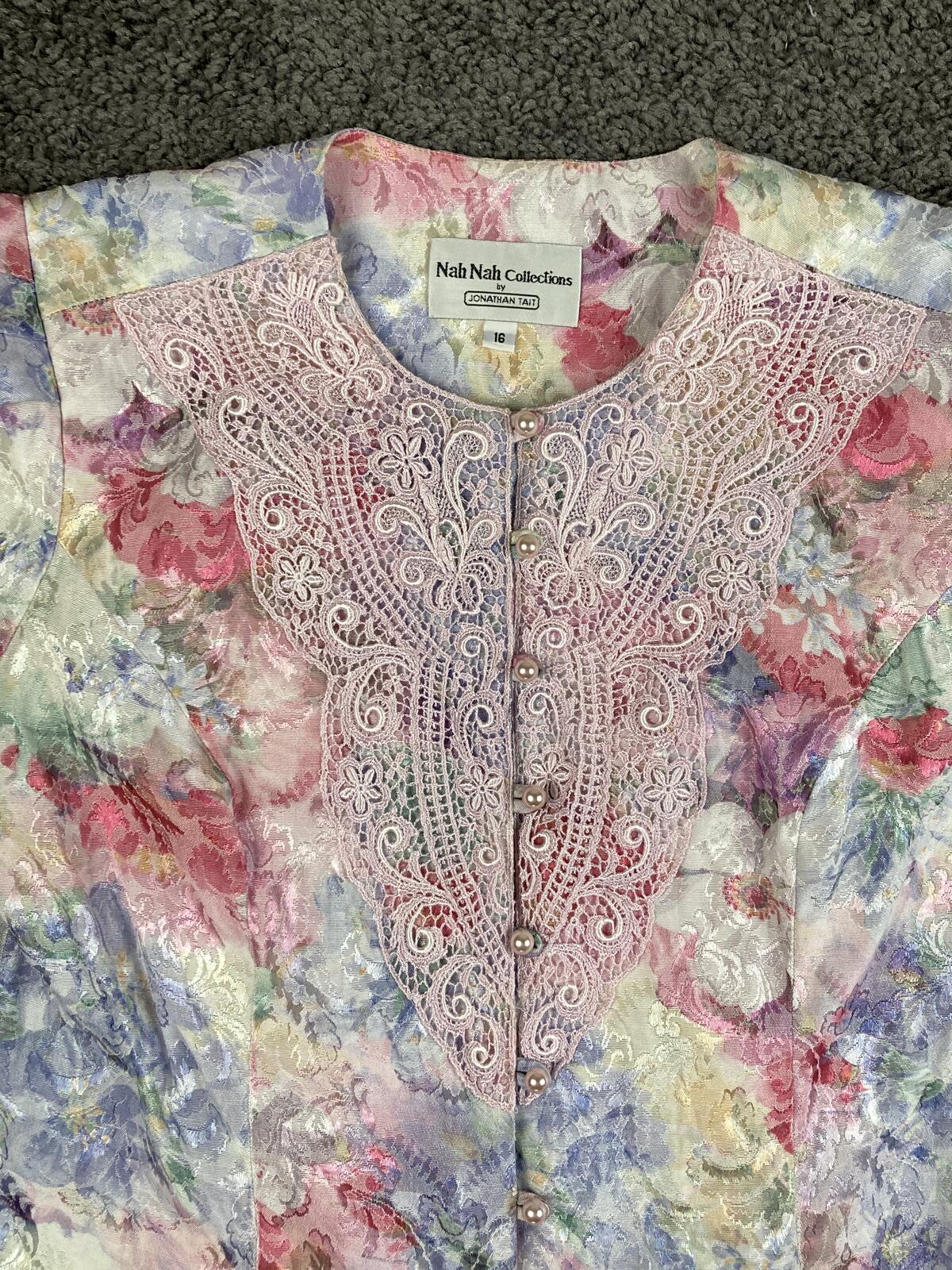 Vintage Nah Nah Collections Floral Jacquard Lace Blouse Jacket 16