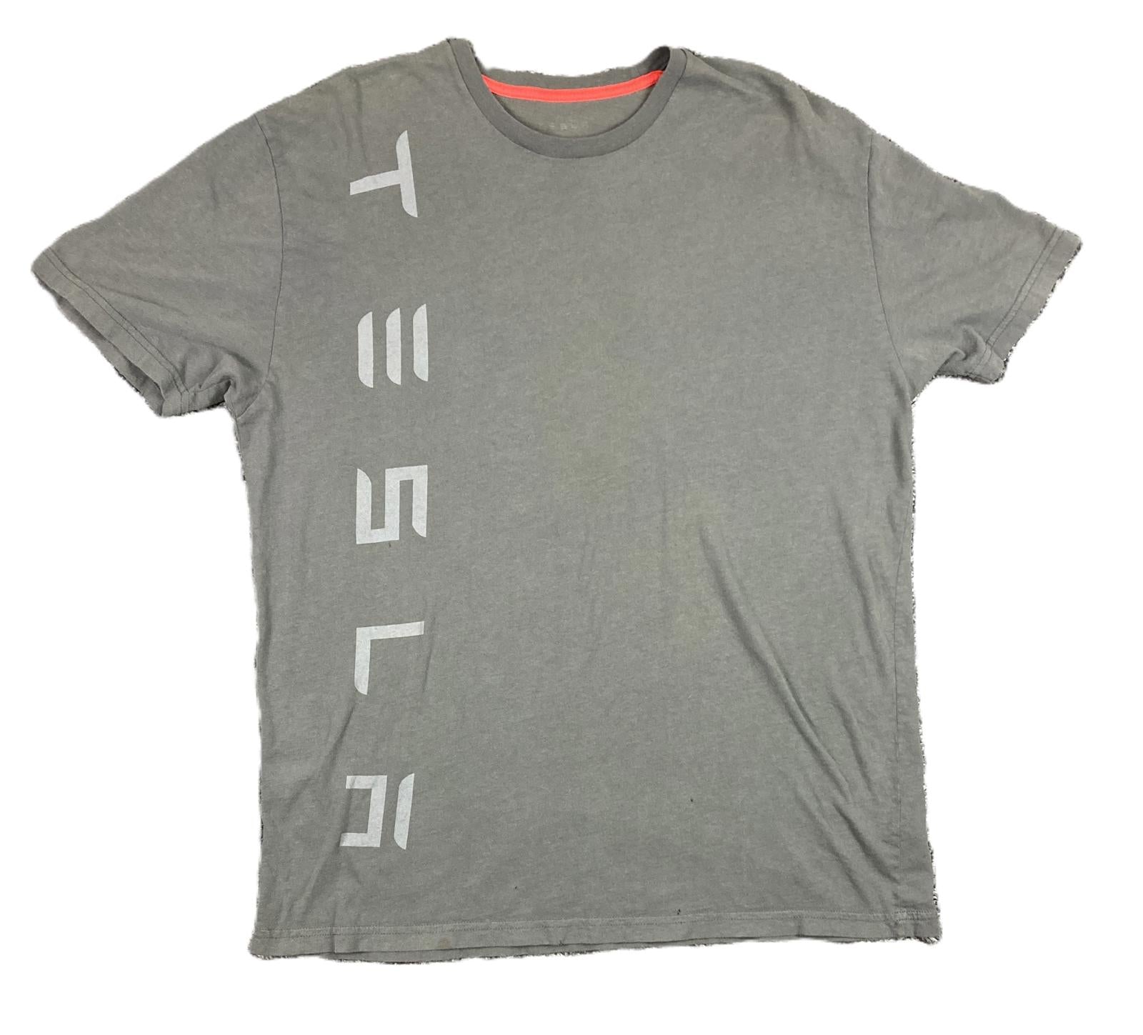 Tesla T-Shirt Vertical Logo Men's Gray Employee Team Wear Sz XL