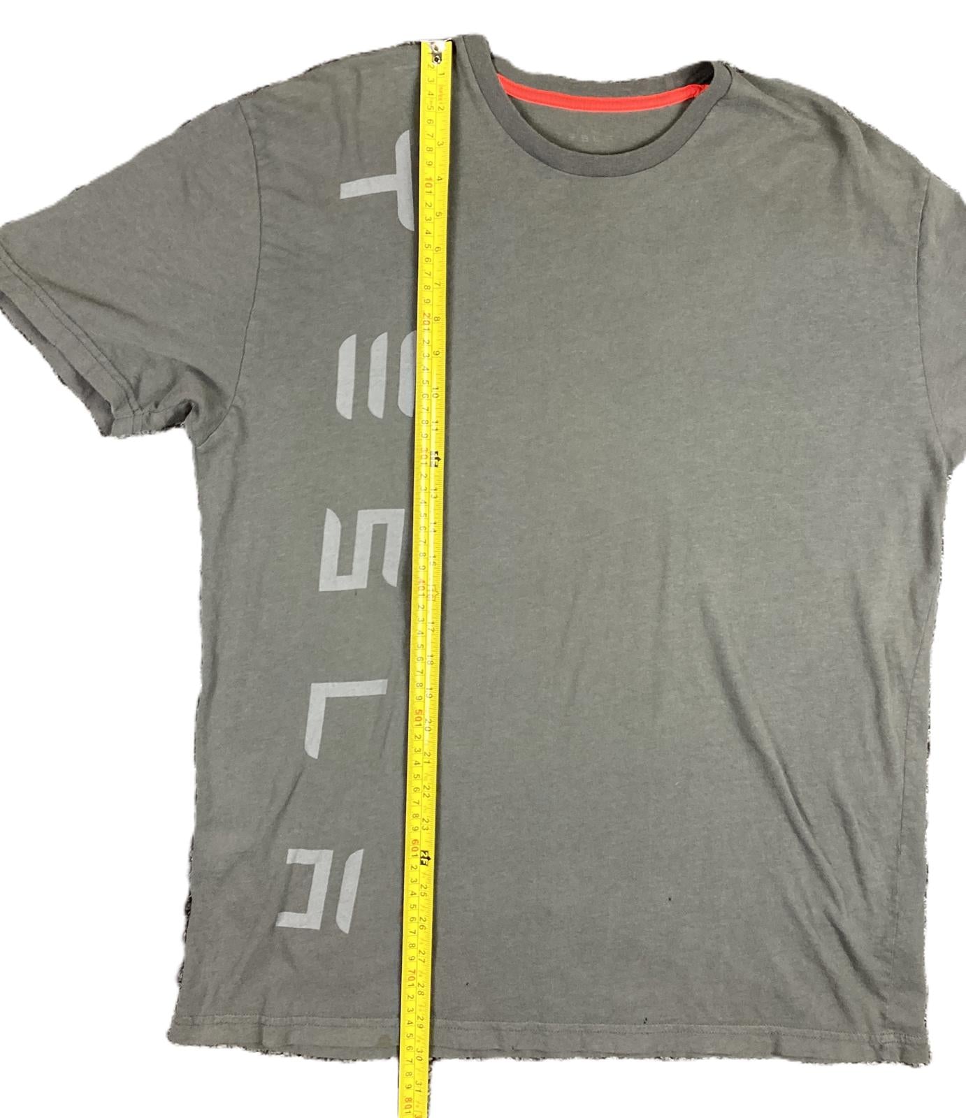 Tesla T-Shirt Vertical Logo Men's Gray Employee Team Wear Sz XL