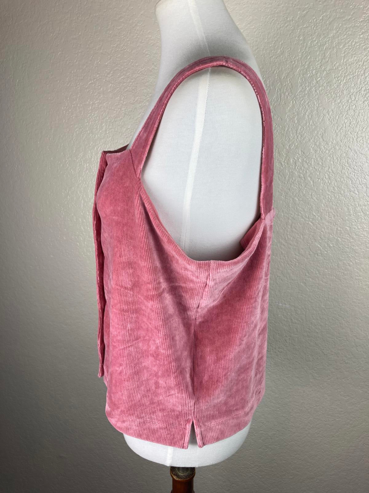 Madewell Texture & Thread Velour Pink Corduroy Button-Front Tank Top Size L